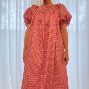 Jammy pink gingham hand smocked milkmaid maxi dress